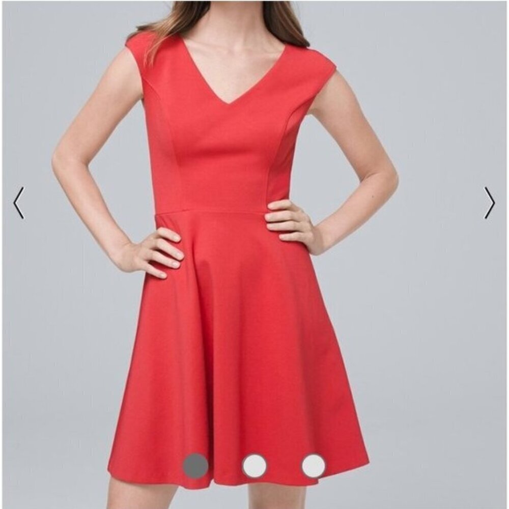 NWOT White House Black Market Ponte Knit Fit-And-Flare Dress Bright Rouge - Picture 1 of 4